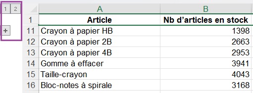 Lignes groupées sur Excel