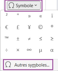 Menu symboles sur Word avec option Autres symboles entourée.