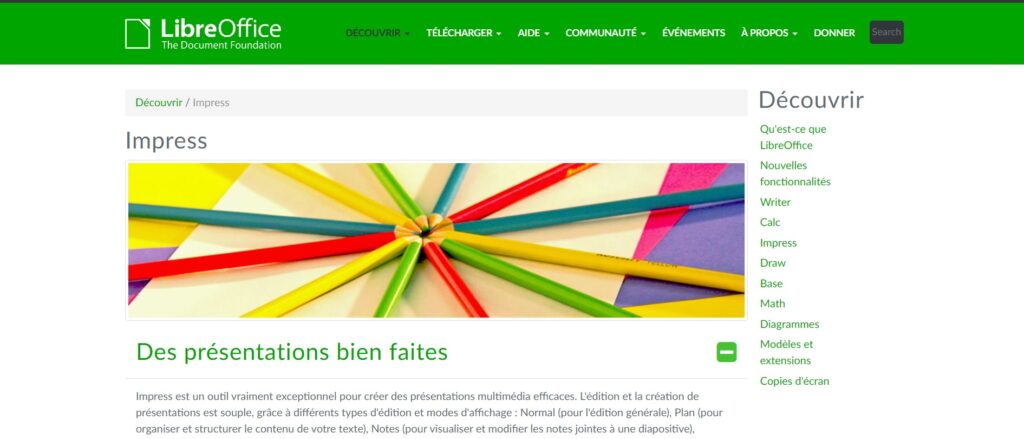 Page de présentation de LibreOffice Impress