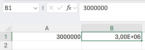 3000000 indiqué sous format scientifique sur Excel