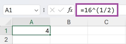 calcul de racine carrée sur Excel avec un opérateur de puissance
