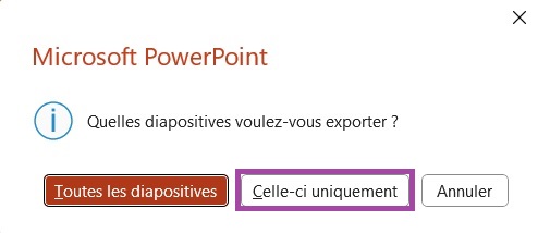 Fenêtre de dialogue PowerPoint pour exporter une diapositive.