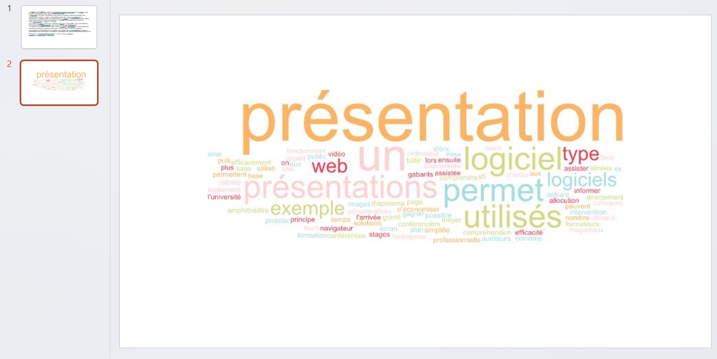 Exemple de nuage de mots ajouté à une diapositive PowerPoint.