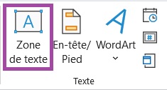 Menu Insertion sur PowerPoint avec le bouton zone de texte entouré.
