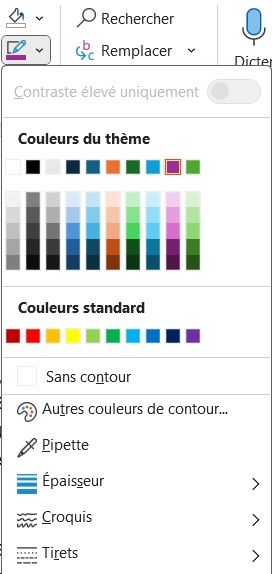 Options de couleur de forme sur PowerPoint.